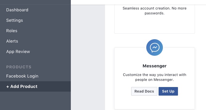 head to the add product dashboard and add messenger to your app